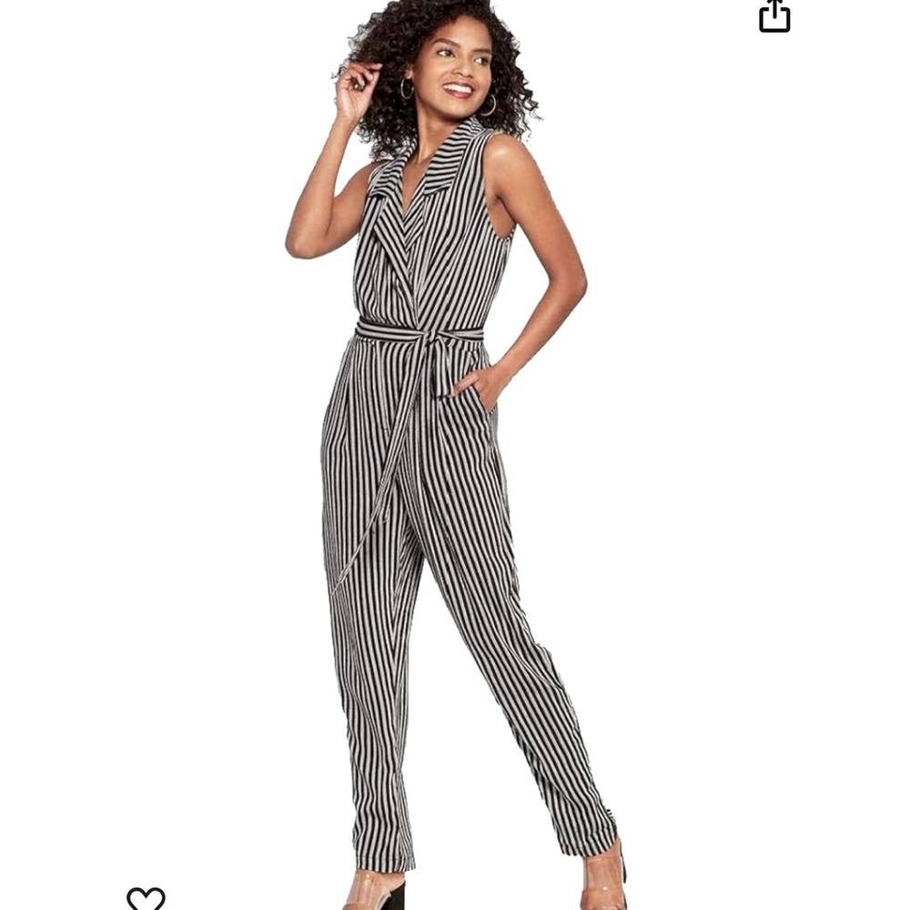 Who What Wear Sleeveless Black and White Striped Jumpsuit